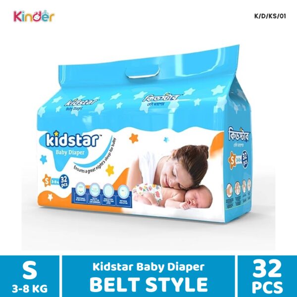 Kidstar Baby Diaper S Belt 32 PCS (3-8 Kg)