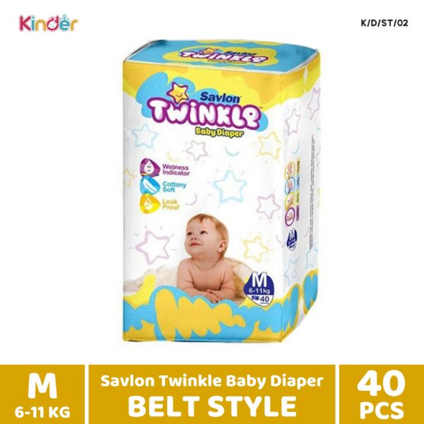 Twinkle Savlon Baby Diaper M Belt 40 PCS (6-11 Kg)