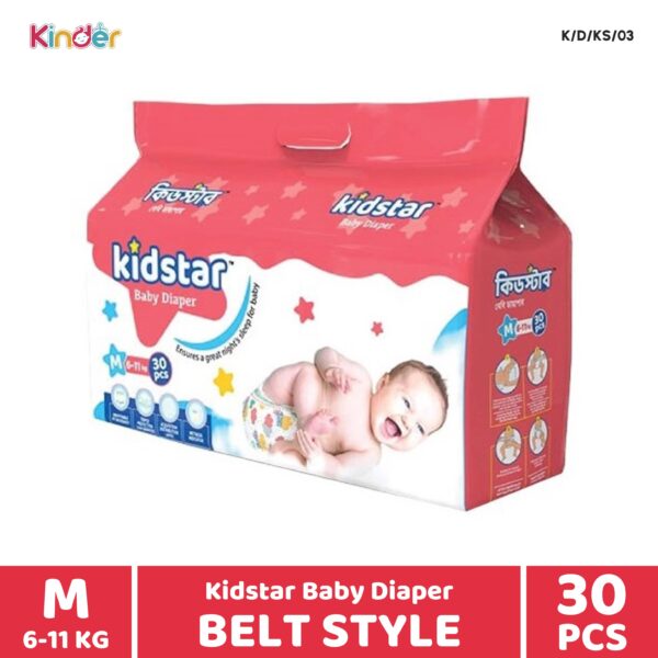 Kidstar Baby Diaper M Belt 30 PCS (6-11)