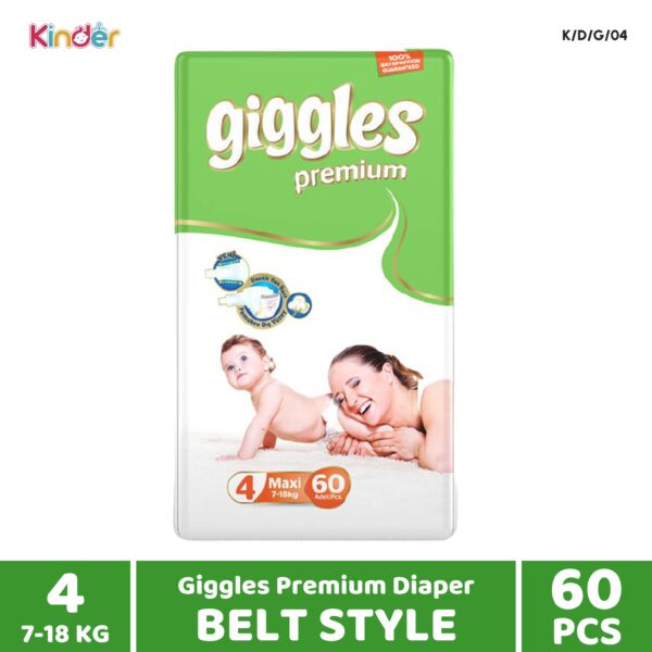 Giggles Premium Baby Diaper 4 L Belt 60 PCS (7-18 kg)