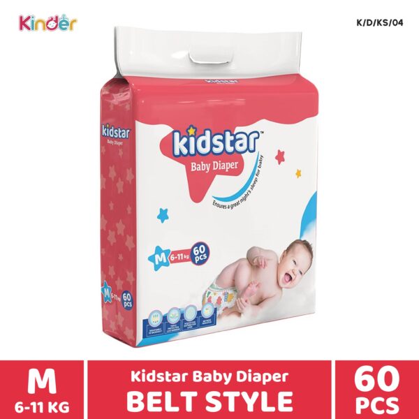 Kidstar Baby Diaper M Belt 60 PCS (6-11 Kg)