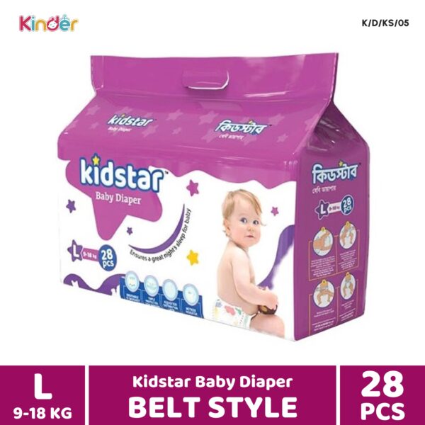 Kidstar Baby Diaper L Belt 28 PCS (9-18 Kg)