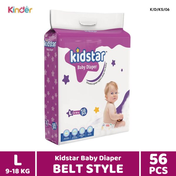 Kidstar Baby Diaper L Belt 56 PCS (9-18 Kg)