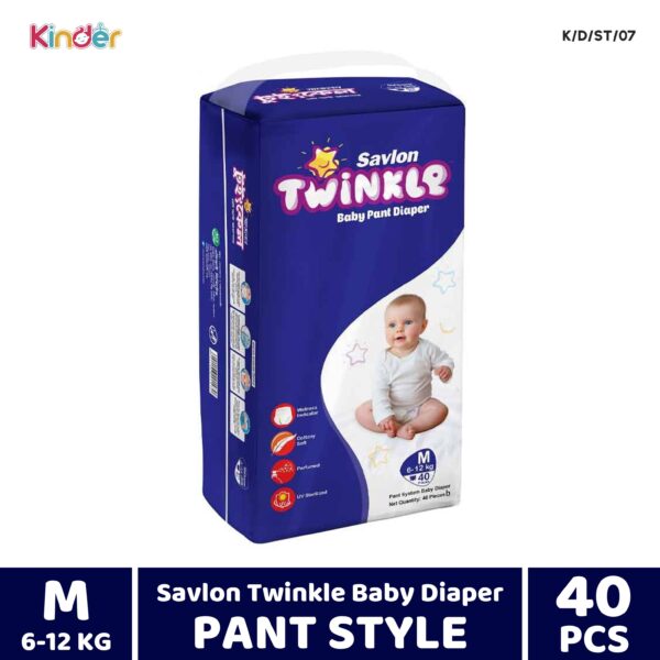 Twinkle Savlon Baby Diaper M Pant 40 PCS (6-12 Kg)