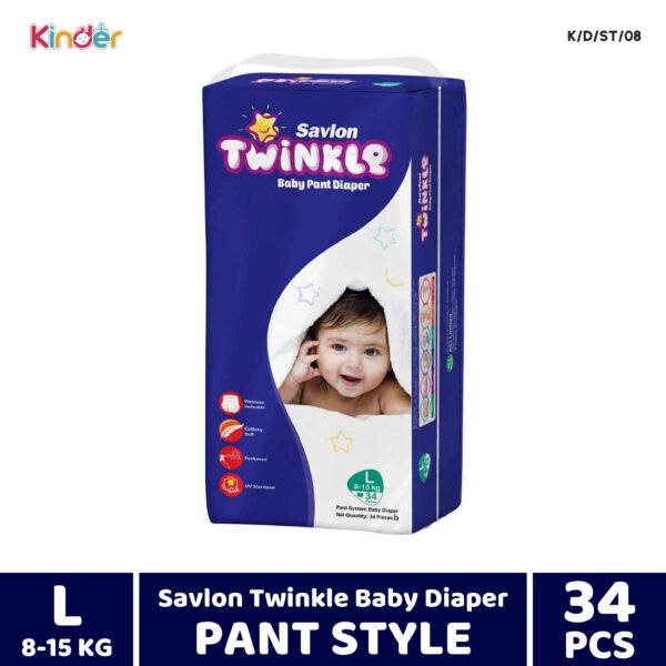 Twinkle Savlon Baby Diaper L Pant 34 PCS (8-15 Kg)